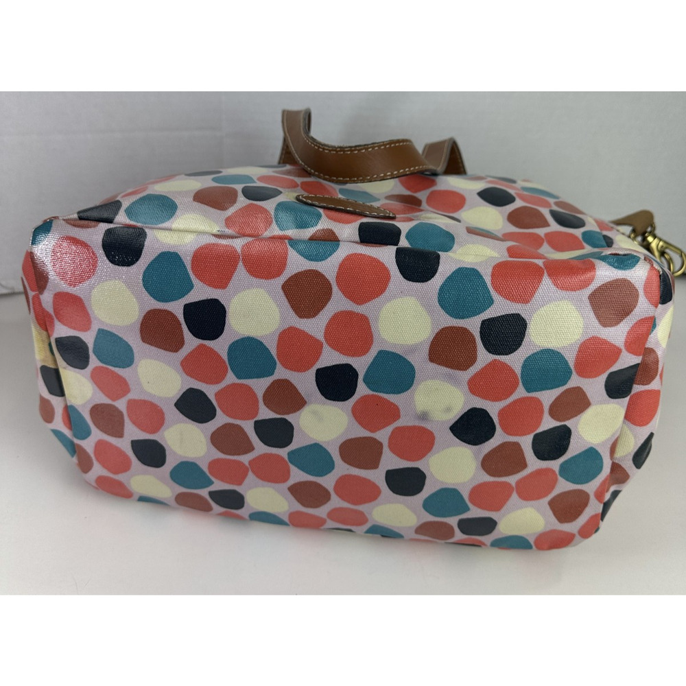 *Flawed Fossil Multicolor Geo Dot Print Coated Satchel Tote Bag Zip Top w/ Strap - Picture 5 of 16